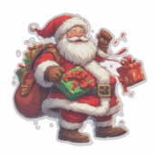Freuer Weihnachtsmann mit Geschenken Aufkleber (Vorderseite)