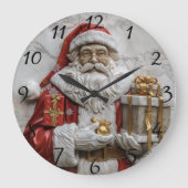 Freuer Weihnachtsmann mit Geschenken Große Wanduhr (Vorderseite)