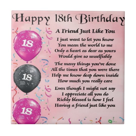 FreundGedicht18. Geburtstag Fliese Zazzle.de