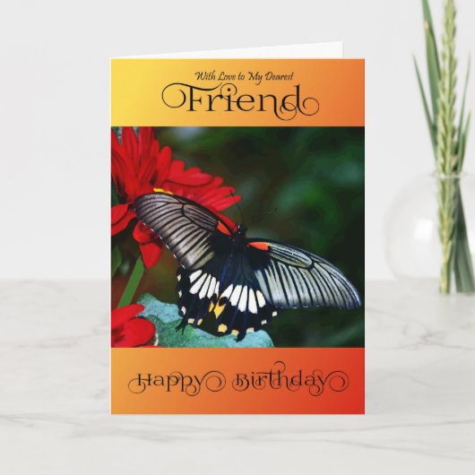 Freund - Happy Birthday - Black Butterfly Karte (Vorderseite)