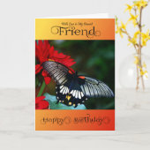 Freund - Happy Birthday - Black Butterfly Karte (Gelbe Blume)