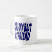 Freund mit dunkelblauer halber Typografie Kaffeetasse (Vorderseite Links)
