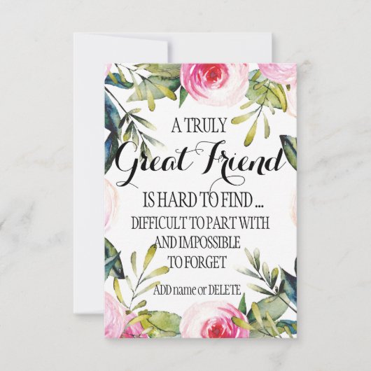 Freund Verlasse Geschenkskript für Freundschaftswe Karte (Vorderseite)