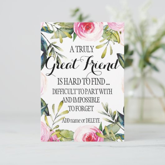 Freund Verlasse Geschenkskript für Freundschaftswe Karte (Stehend Vorderseite)