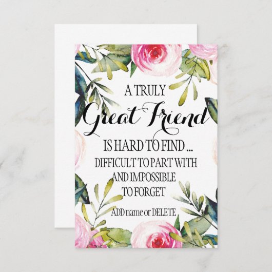 Freund Verlasse Geschenkskript für Freundschaftswe Karte (Vorne/Hinten)