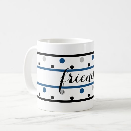 Freunde Azure Blue Silver Black Polka Dots Kaffeetasse (Vorderseite Links)