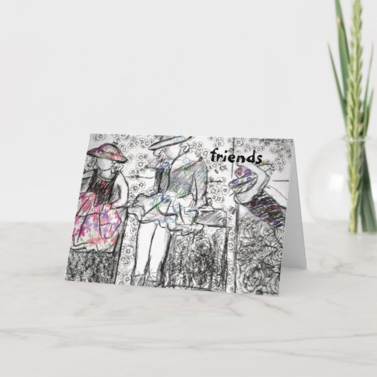 Freunde der Kohle Zeichnend Collage Note Card Karte (Vorderseite)