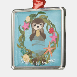 Freunde der Seeotter-Feiertags-Verzierung Silbernes Ornament