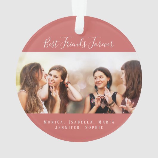 Freunde des Lebens Foto braune rote Namen Keepsake Ornament (Rückseite)