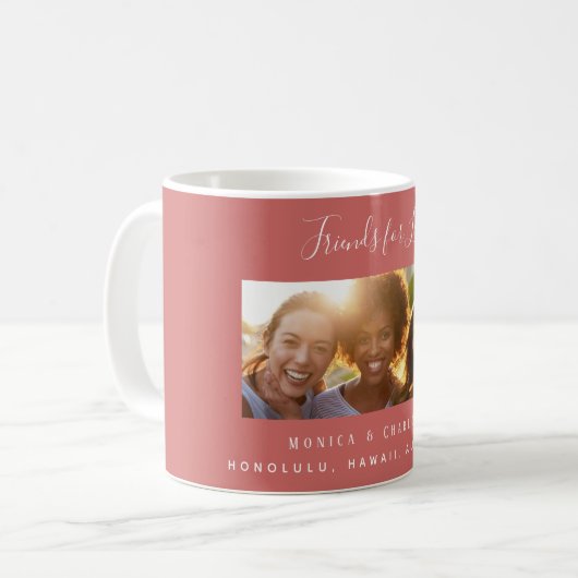 Freunde des Lebens Foto Namen braun rot Kaffeetasse (Vorderseite Links)