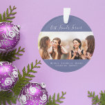 Freunde des Lebens Foto staubige blaue Namen Ornament<br><div class="desc">Ein Geschenk für Ihre besten Freunde zu Geburtstagen,  Weihnachten oder einem besonderen Ereignis. Text: Friends for Life,  geschrieben mit einem trendigen handgeschriebenen Stil-Skript. Personalisieren und verwenden Sie Ihr eigenes Foto und Ihre eigenen Namen. Ein trendiger,  dunkelblauer Hintergrund.</div>