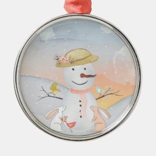 Freunde des Schneemans und des Winterwaldes Silbernes Ornament