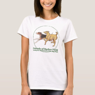 Freunde eines Barker Field-Logos auf einem weiblic T-Shirt