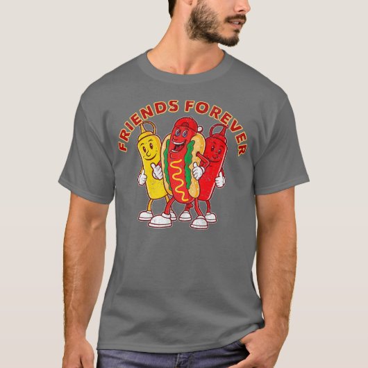 Freunde Forever Hot Dog Ketchup Mustard Funny T-Shirt (Vorderseite)
