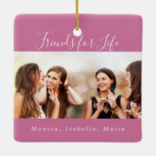 Freunde für das Leben dunkelrosa Foto Namen Keepak Keramikornament (Rückseite)