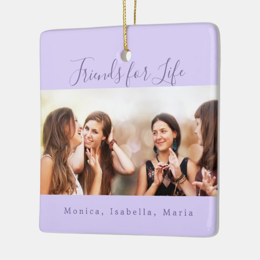 Freunde für das Leben violettes Foto Namen Keepake Keramikornament (Links)