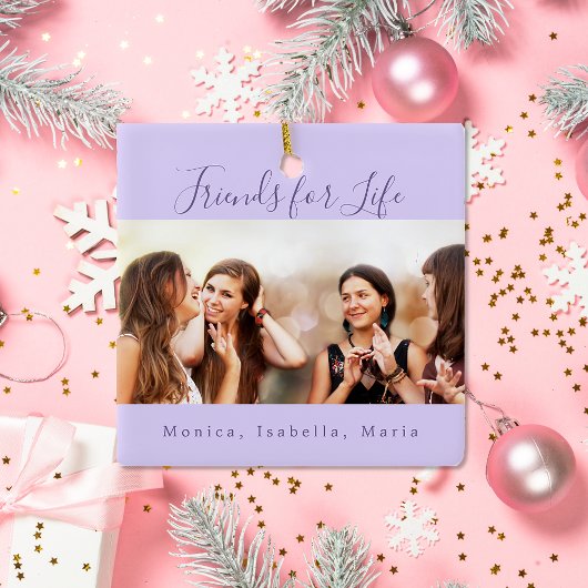 Freunde für das Leben violettes Foto Namen Keepake Keramikornament