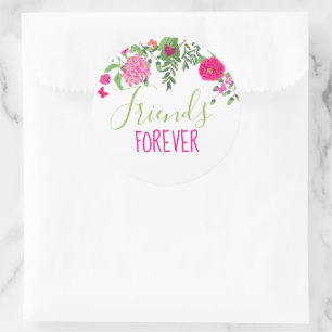 Freunde für immer bringen Blumen und Schmetterling Runder Aufkleber