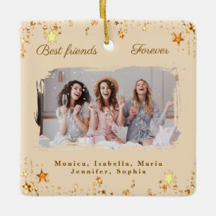 Freunde für immer Foto Champagner Gold Sterne Keramikornament