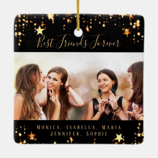 Freunde für immer Foto mit schwarzen goldenen Ster Keramikornament (Rückseite)