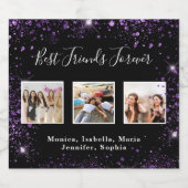 Freunde für immer Foto schwarzer lila Glitzer Schaumweinetikett (Einzelnes Label)