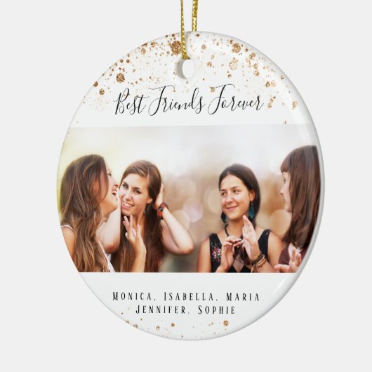 Freunde für immer Gold Glitzer Foto weiß Keramik Ornament (Links)