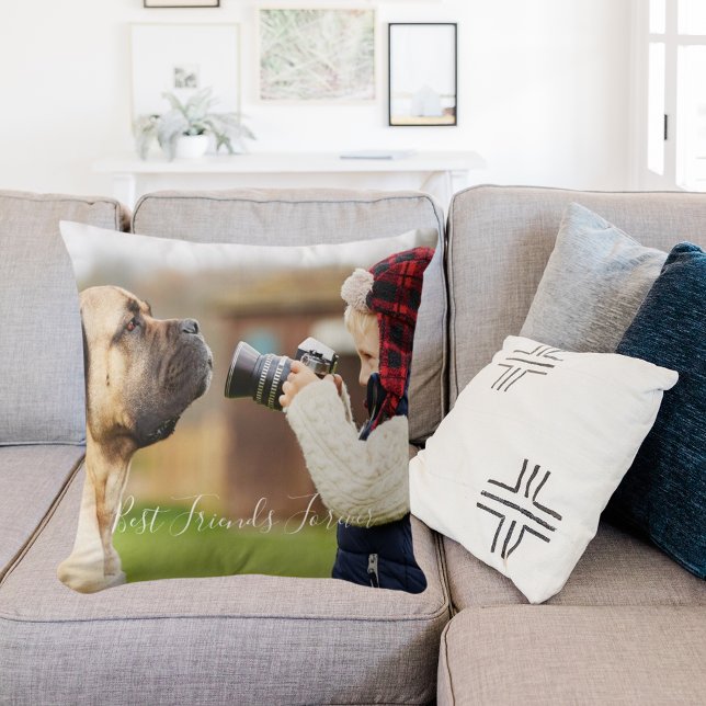 Freunde für immer Junge Hund Kind Foto Kissen (Von Creator hochgeladen)