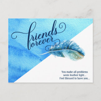 Freunde für immer Postcard Blue Watercolor Feather Postkarte