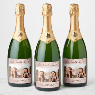 Freunde für immer Rose Gold Foto Namen Schaumweinetikett