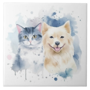 Freunde für immer - Wasserfarbenkunst von Hund und Fliese