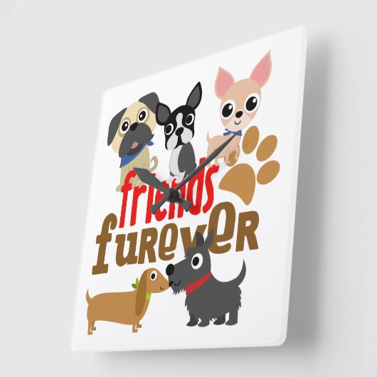 Freunde Furever Hunde Welpen Quadratische Wanduhr (Winkel)