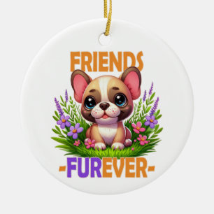 Freunde Furever Pun. Niedlicher Bulldog-Hündchen Keramik Ornament