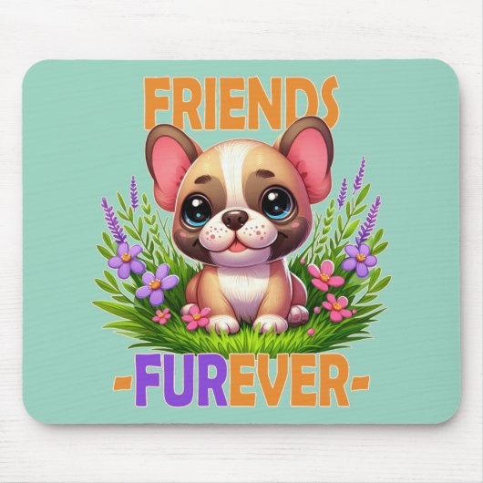 Freunde Furever Pun. Niedlicher Bulldog-Hündchen Mousepad (Vorne)