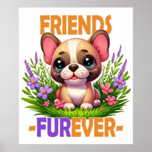 Freunde Furever Pun. Niedlicher Bulldog-Hündchen Poster