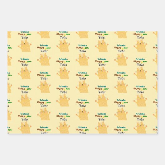 Freunde glücklich Neues Jahr 1 Januar Katze Neujah Geschenkpapier Set (Vorderseite 2)