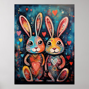 Freunde Hasen lange Ohren Herzen Poster