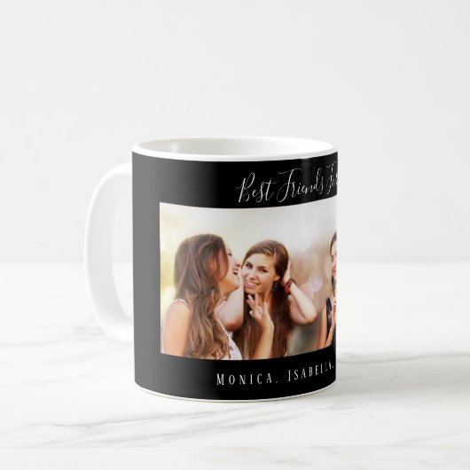 Freunde heißen für immer schwarzes Foto Kaffeetasse (Vorderseite Links)