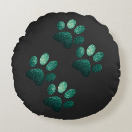 Freunde Hund funkelt dunkelgrün Rundes Kissen
