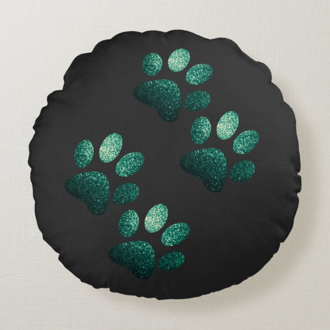 Freunde Hund funkelt dunkelgrün Rundes Kissen (Vorderseite)