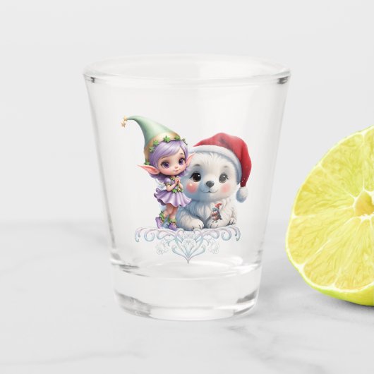 Freunde in einer Fantasiewelt. Schnapsglas (Vorderseite)
