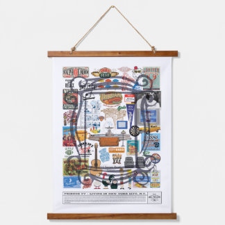 Freunde in NYC – Popkultur-Collage-Kunst Wandteppich Mit Holzrahmen