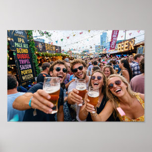 Freunde jubeln auf dem Poster des belgischen Bierf
