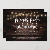 Freunde, Küche und Alkohol, rustikales Brautparty Einladung (Vorne/Hinten)