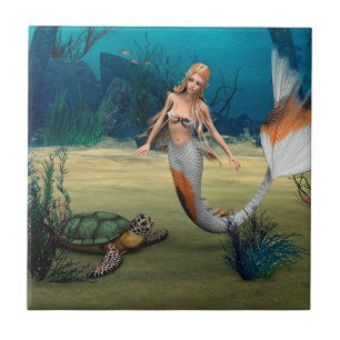 Freunde Mermaid und Turtle Fliese