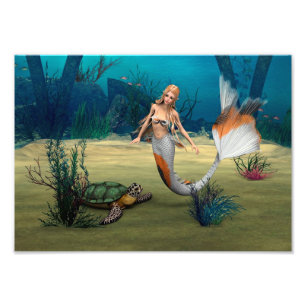 Freunde Mermaid und Turtle Fotodruck