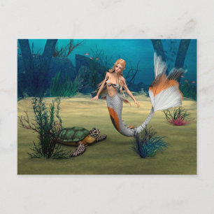 Freunde Mermaid und Turtle Postkarte