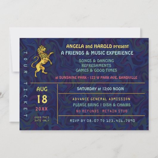 Freunde Musikband Retro 70er Konzert Ticket Thema Einladung (Rückseite)