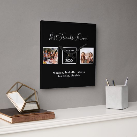 Freunde nennen für immer Schwarz-weißes Foto Quadratische Wanduhr (Büro)