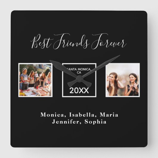 Freunde nennen für immer Schwarz-weißes Foto Quadratische Wanduhr (Vorderseite)