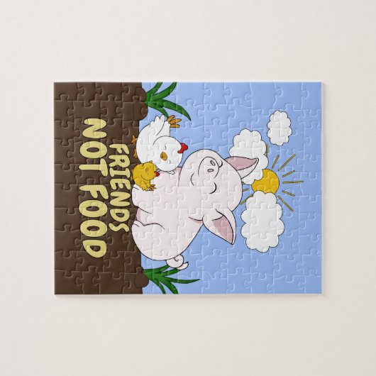 Freunde nicht essen - Niedliches Schwein und Huhn Puzzle (Horizontal)